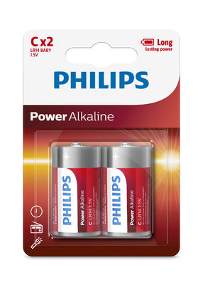 PHILIPS 2 C Alkaline Batteries Life Use Extra Long Lasting 7500mAh