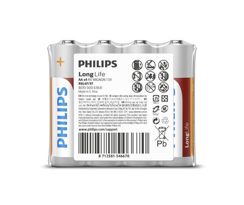 Energy Saving Philips AA Carbon Zinc Battery 2900mAh For Toys Remote