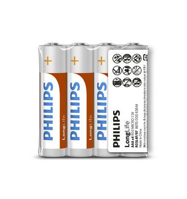 Environmentally Friendly Philips Zinc Carbon AAA R03 1.5 V Long Life