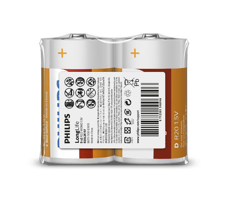 Mercury Free 18000mAh Carbon Zinc D Battery PHILIPS BSCI Certificate