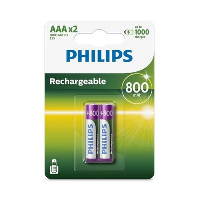 Philips AAA Nickel Metal Hydride Rechargeable Batteries 800mAh R03B4RTU8/97