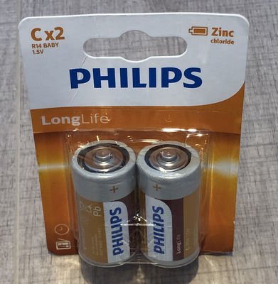 7500mAh PHILIPS Zinc Carbon Battery C For Clocks Calculators Controls
