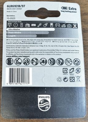PHILIPS 9 Volt Everyday Alkaline Batteries For Power Hungry Devices