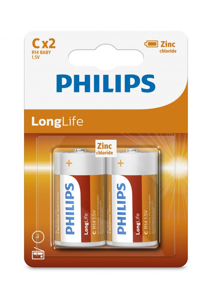 7500mAh PHILIPS Zinc Carbon Battery C For Clocks Calculators Controls