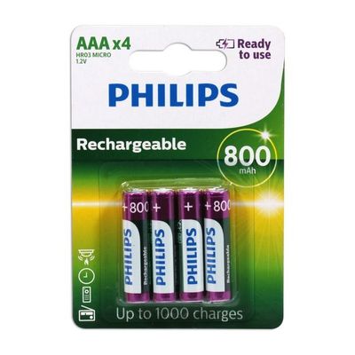 Philips AAA Nickel Metal Hydride Rechargeable Batteries 800mAh R03B4RTU8/97